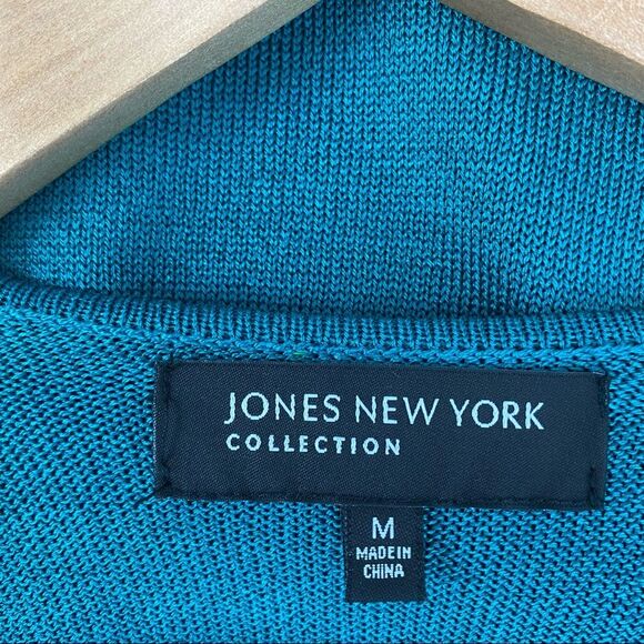 Jones NY Teal Blue Knit 1/2 Sleeve Wrap Bodice Top M NEW - Picture 5 of 6